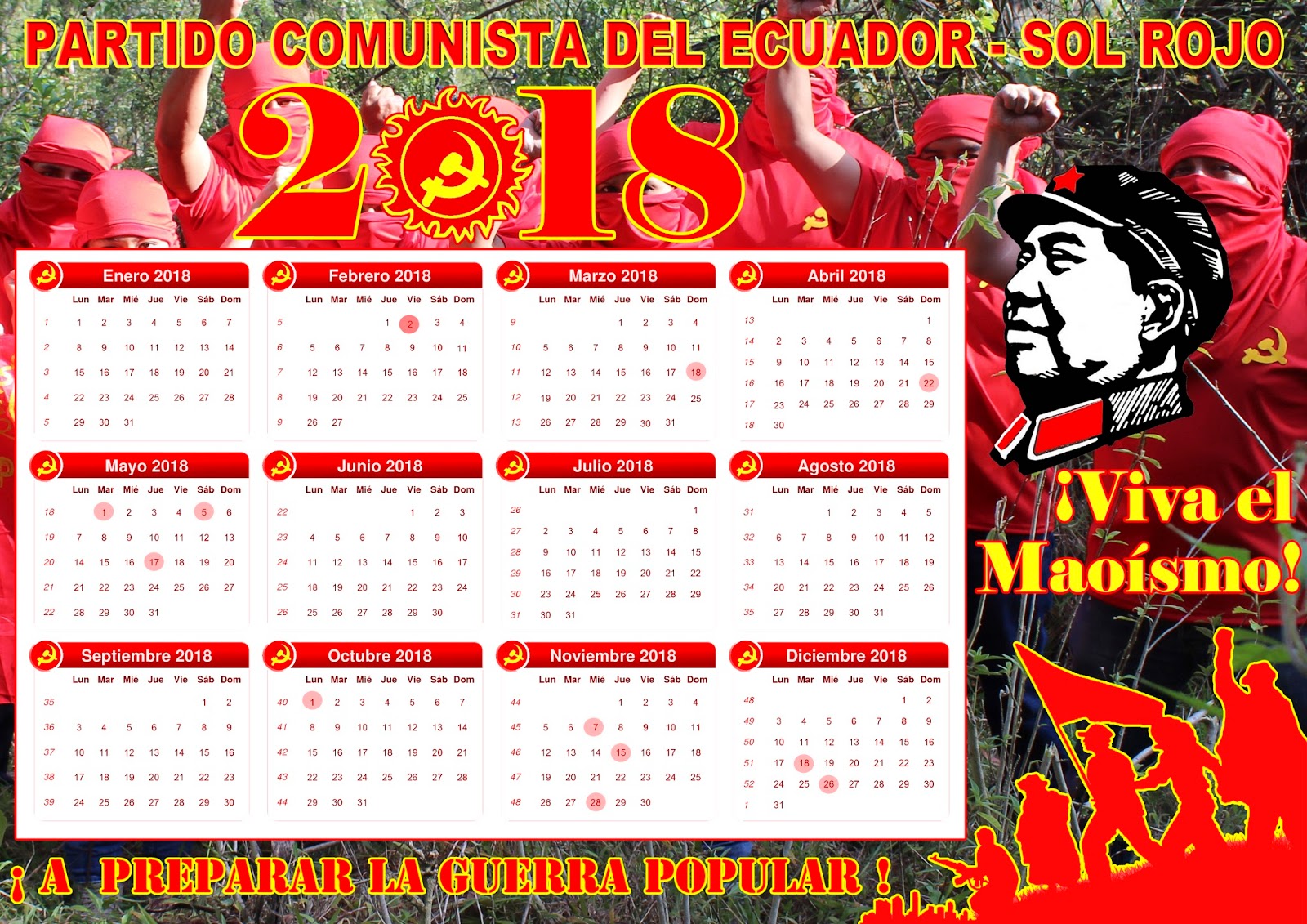 Calendar for 2018