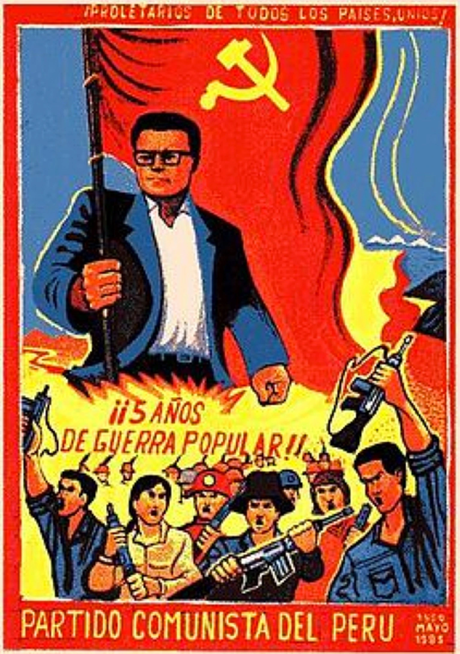 Poster with Chairman Gonzalo holding the red flag, 1985